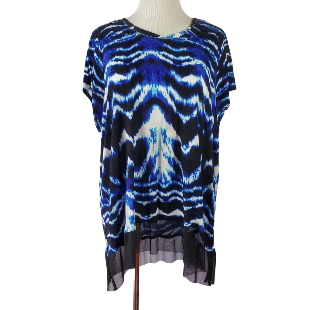 Jennifer Lopez Shirt Size 3X Blue Black White Short Sleeve Top Blouse Shirt